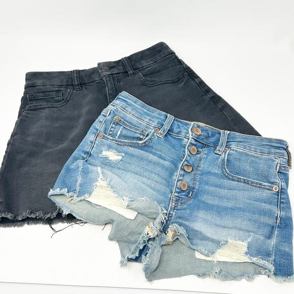 American Eagle Bundle Lot (2) High Rise‎ Distressed Cut Off Denim Shorts Size 2 - Picture 10 of 10